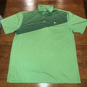 Masters Tech Polo Golf Shirt Performance Green Striped Active Stretch Men sz L